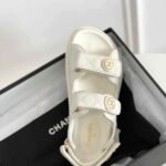 Chanel CC Button Velcro White Sandals Grained Leather - Image 3