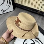 Celine Flat Crown Raffia Hat Emblem In Brown - Image 2