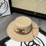 Celine Flat Crown Raffia Hat Emblem In Brown - Image 3
