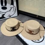 Celine Flat Crown Raffia Hat Emblem In Brown - Image 4