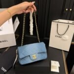 Chanel Classic Handbag Washed Denim And Gold Tone Metal Blue 19cm A01112 B16747 NX158 - Image 8