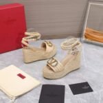 Valentino Garavani Vlogo Raffia Platform Wedge Sandals Natural - Image 4