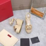 Valentino Garavani Vlogo Raffia Platform Wedge Sandals Natural - Image 5