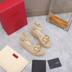 Valentino Garavani Vlogo Raffia Platform Wedge Sandals Natural - Image 6