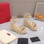 Valentino Garavani Vlogo Raffia Platform Wedge Sandals Natural - Image 3