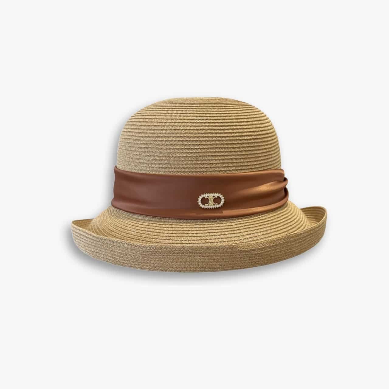 22-1.jpg Celine Raffia Curled Brim Hat With Satin Natural - Image 1