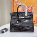 Hermes Birkin Silver Hardware Black Shiny 25Cm - Image 2