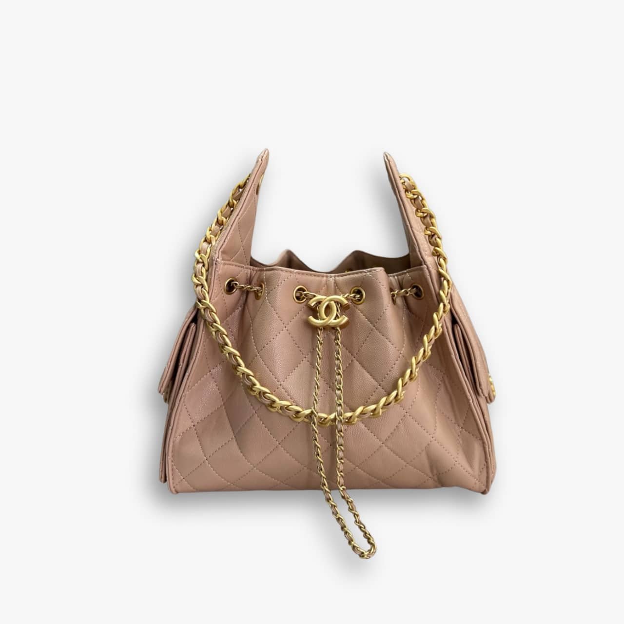 228-5.jpg Chanel 25 Small Handbag Grained And Gold Tone Metal Beige 30Cm - Image 1