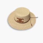 Celine Flat Crown Raffia Hat Emblem In Brown