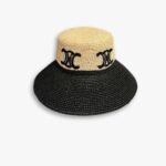 Celine Triomphe Raffia Wide Brim Bucket Hat Natural Black