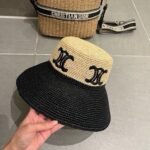 Celine Triomphe Raffia Wide Brim Bucket Hat Natural Black - Image 3