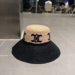 Celine Triomphe Raffia Wide Brim Bucket Hat Natural Black - Image 5