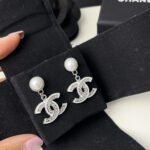 Chanel Double C Pearl Earrings Silver White - Image 3