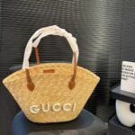Gucci Medium Straw Tote With Patch Natural 27cm ‎779530 9AAE9 9541 - Image 2