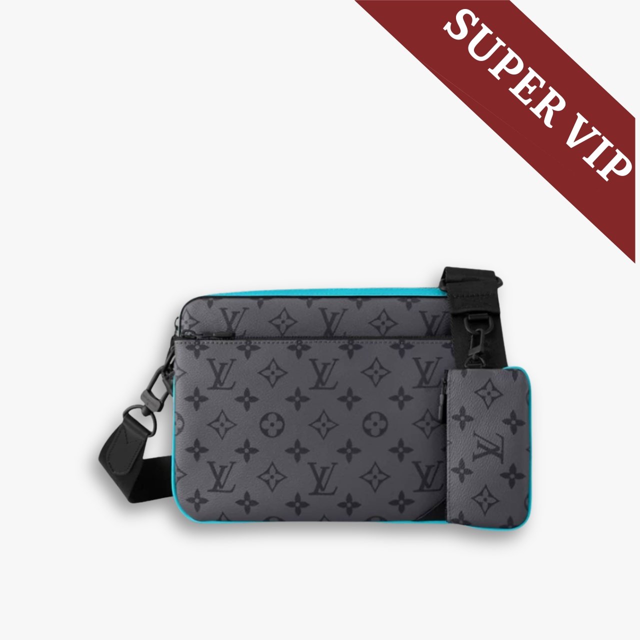386-1-1.jpg Super Vip 1:1 – Louis Vuitton Trio Messenger Monogram Eclipse Reverse Turquoise 25Cm M11648 - Image 1