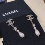 Chanel CC Crystal Star And Pearl Earrings Silver - Image 3