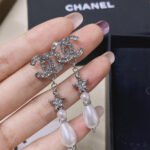 Chanel CC Crystal Star And Pearl Earrings Silver - Image 5