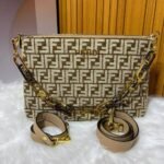 Fendi Olock Zip Tapestry Fabric Bag Dove Brown 35Cm 8BR805ALFVF1IQU - Image 3