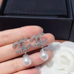 Chanel CC Pearl Earrings Silver - Image 5