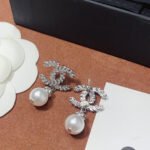 Chanel CC Pearl Earrings Silver - Image 6