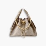 Chanel 25 Small Handbag Gold Tone Metal Light Gray 25Cm