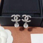 Chanel CC Pearl Earrings Silver - Image 2