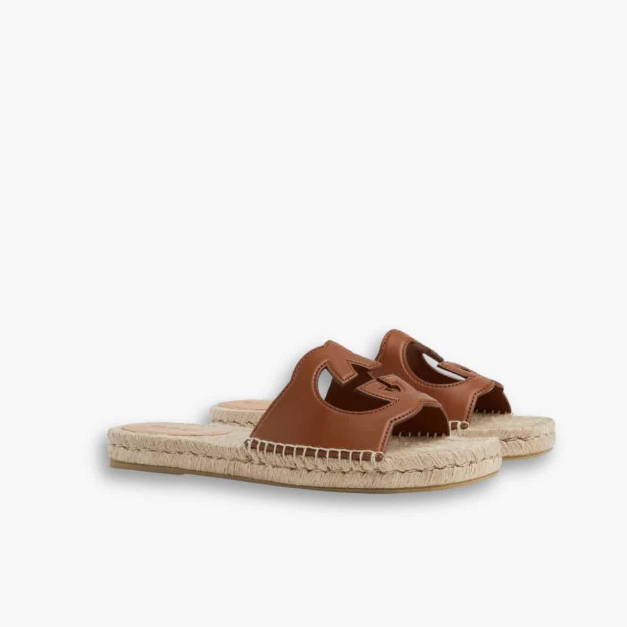 475-1-1.jpg Gucci Interlocking G Cut Out Slide Espadrille Brown 725260 US000 2535 - Image 1