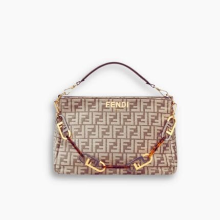 Fendi Olock Zip Tapestry Fabric Bag Dove Brown 35Cm 8BR805ALFVF1IQU