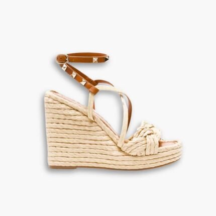 Valentino Garavani Woven Raffia Wedge Espadrilles Farfetch Beige