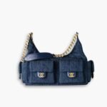 Chanel Large Hobo Bag Washed Denim And Gold Tone Metal Dark Blue 31Cm