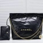 Chanel 22 Small Handbag Gold Tone Metal Black 37Cm AS3260 B19059 94305 - Image 2