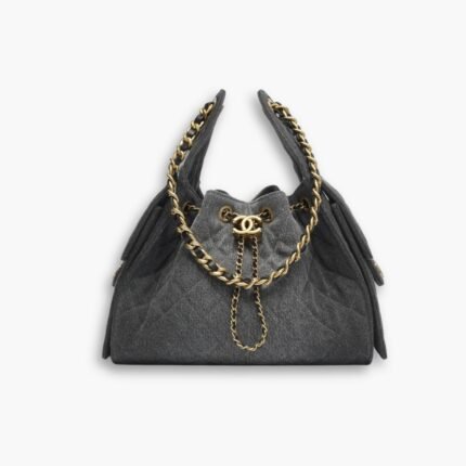 Chanel 25 Small Handbag Grained   Gold-Tone Metal Washed Denim Black 30Cm AS5293 B20520 U0725