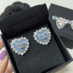 Chanel Heart Motif And Crystal Earrings Blue - Image 3