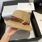 Celine Raffia Curled Brim Hat With Satin Natural - Image 4