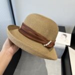 Celine Raffia Curled Brim Hat With Satin Natural - Image 6