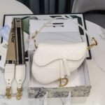 Dior Saddle Bag Oblique Embossed White 25cm - Image 2