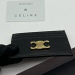 Celine Wallet Triomphe Leather Card Holder Black 10.5cm - Image 3