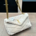 Saint Laurent Loulou Shearling Puffer Bag White 28cm - Image 2