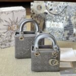 Dior Mini Lady Dior Bag Strass Satin Gray 17cm M0500PRTC M932 - Image 2