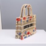 Dior Mini Book Tote Hibiscus Printed Beige 20cm - Image 4
