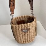 Prada Raffia And Leather Bucket Bag 21cm - Image 6
