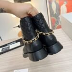 Chanel Quilted Leather Lace Up Combat Boots Black - Image 3