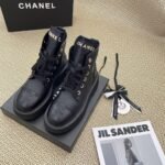 Chanel CC Lace Up Boots Black - Image 3