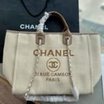 Chanel Deauville Medium Tote Beige And Brown Canvas 38cm - Image 3