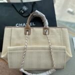 Chanel Deauville Medium Tote Beige And Brown Canvas 38cm - Image 4