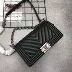 Chanel Boy Chevron Medium Handbag Calfskin Black 25cm - Image 10