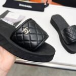 Chanel CC Quilted Platform Slides Black - Image 8