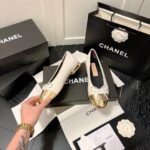 Chanel Leather Cap Toe Ballet Flats White Gold - Image 8
