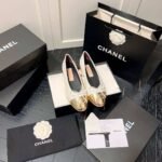 Chanel Leather Cap Toe Ballet Flats White Gold - Image 6