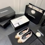 Chanel Leather Cap Toe Ballet Flats White Gold - Image 5